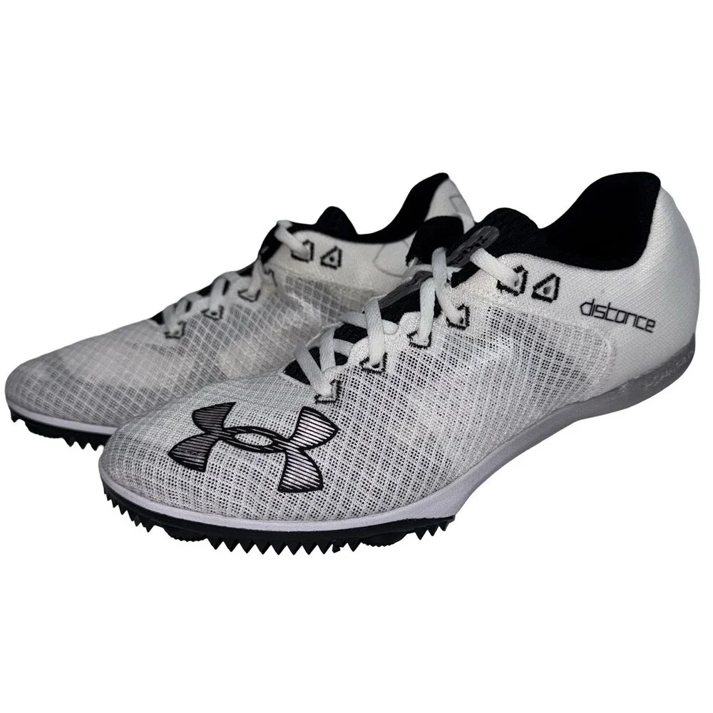 Under Armour Size 12 Track Shoes Kick Distance Running White Key & 8 Spikes New